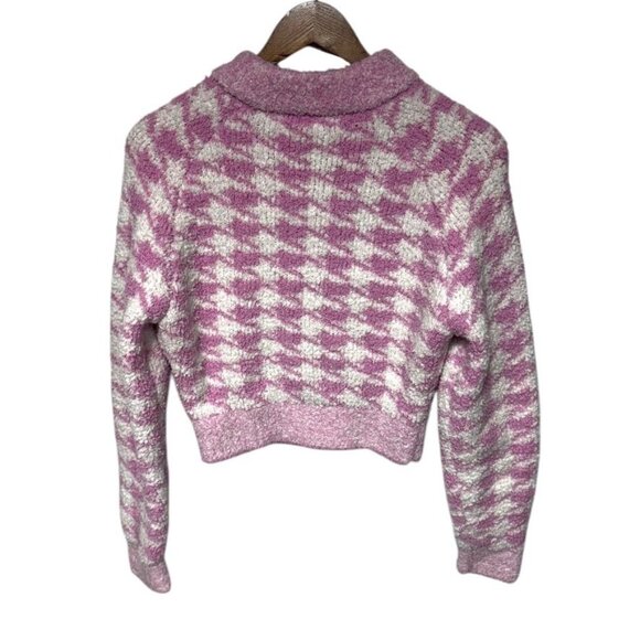 Skims Cozy Knit Zip Up Pink Houndstooth Size S/M - Picture 3 of 8
